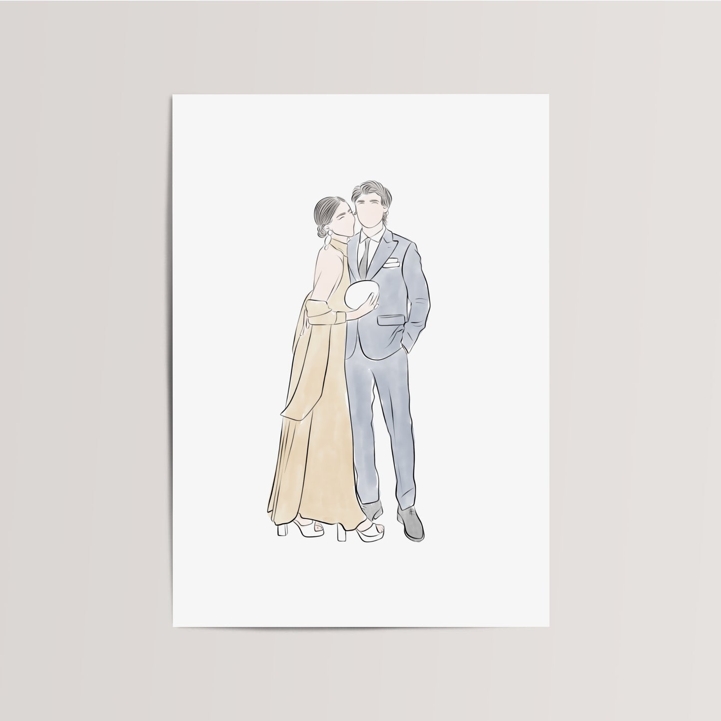 Personalized Watercolor Line Drawing