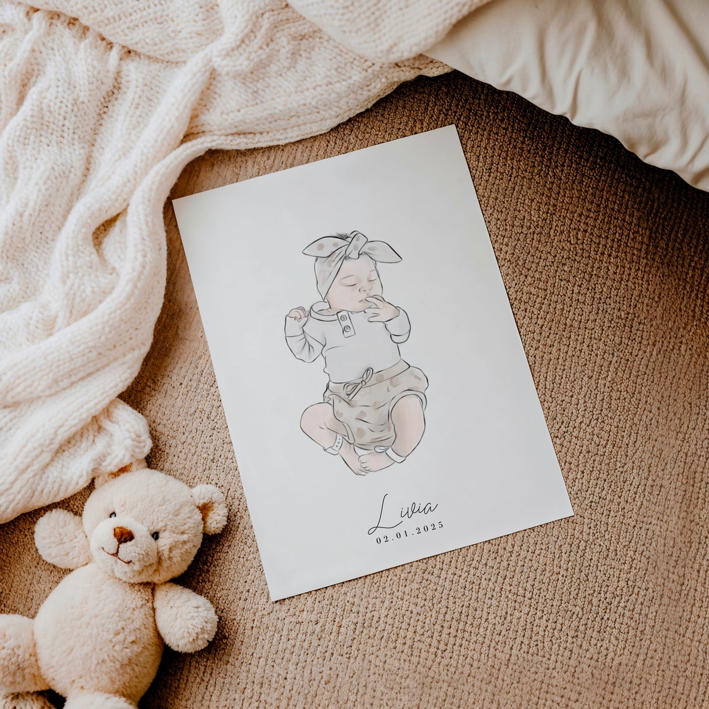 Waterverf Lijntekening Baby