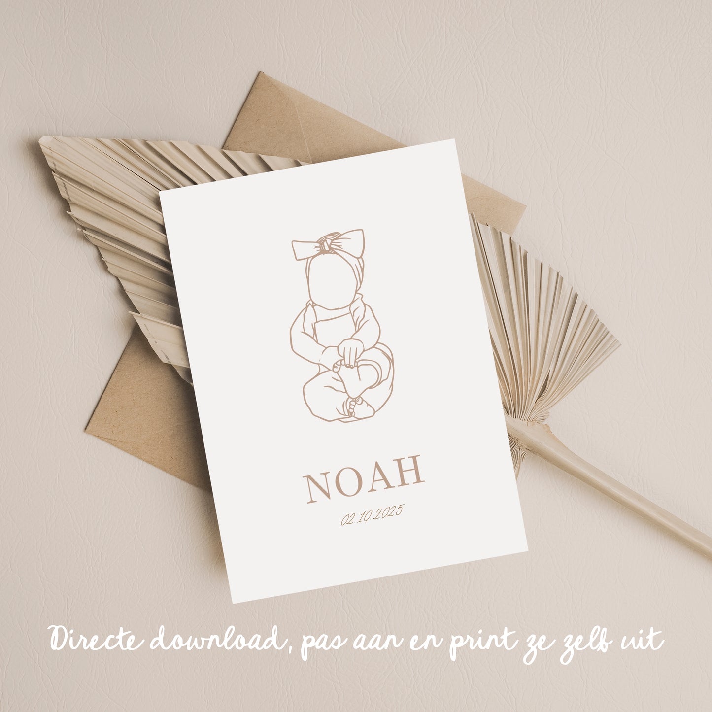 Digital Illustration Birth Announcement - Instant Download