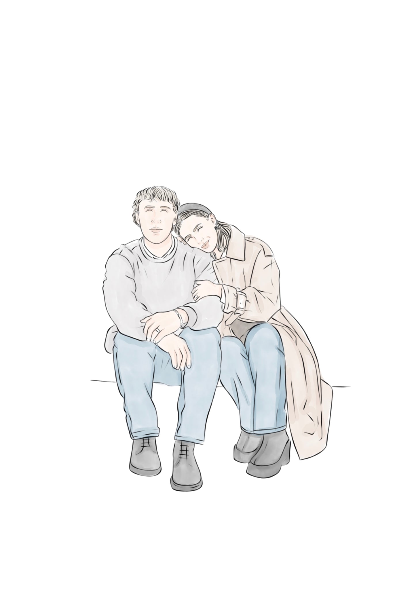 Lijntekening + Waterverf vanaf foto