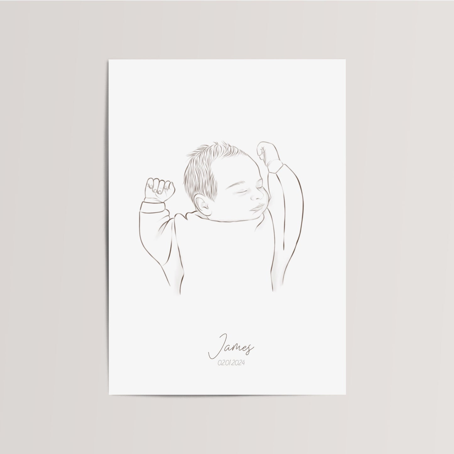 Personalized Brown Line Drawing Baby Portrait