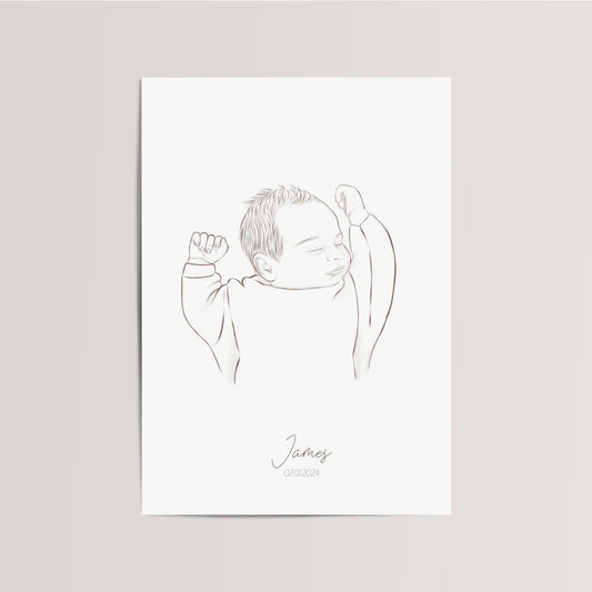 Personalized Brown Line Drawing Baby Portrait