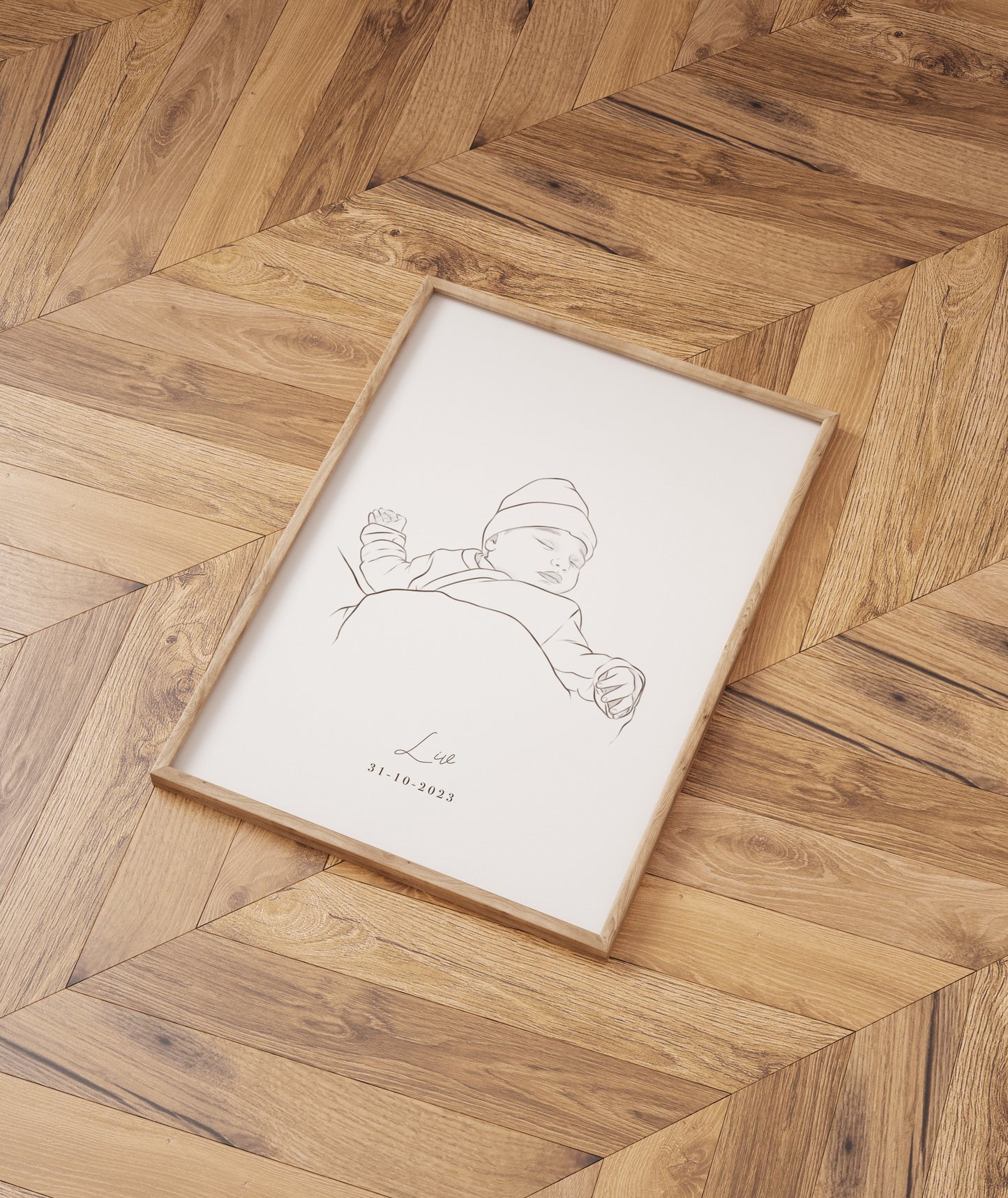 Personalized Brown Line Drawing Baby Portrait