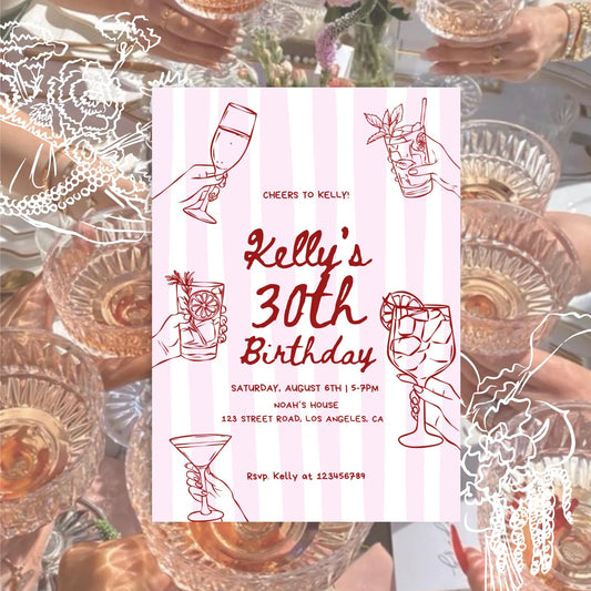 Cocktail Birthday Party Invitation | Printable Canva Template