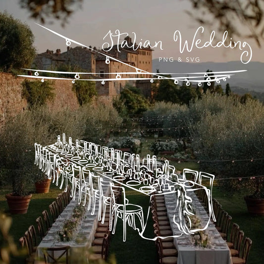 Italian Wedding Reception Line Art Illustration (PNG, SVG)