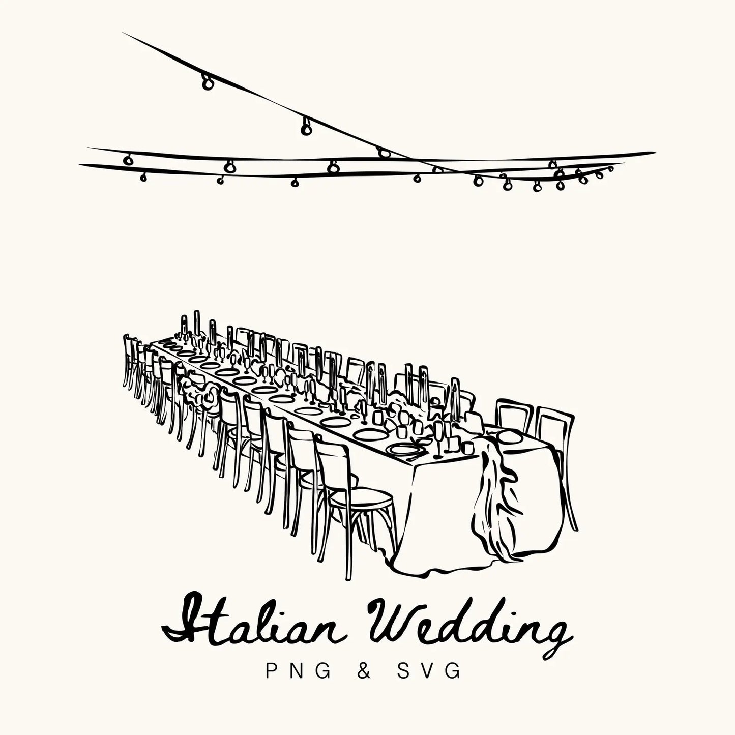 Italian Wedding Reception Line Art Illustration (PNG, SVG)