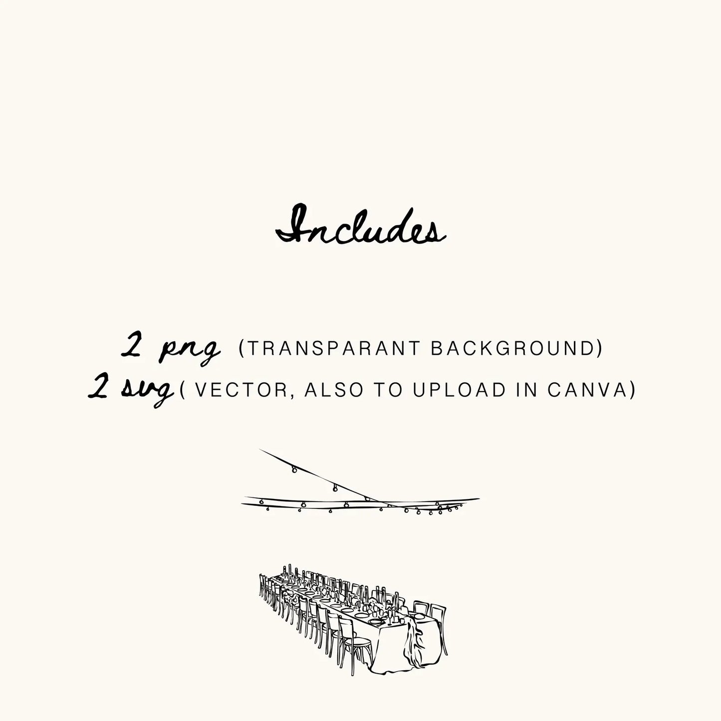 Italian Wedding Reception Line Art Illustration (PNG, SVG)