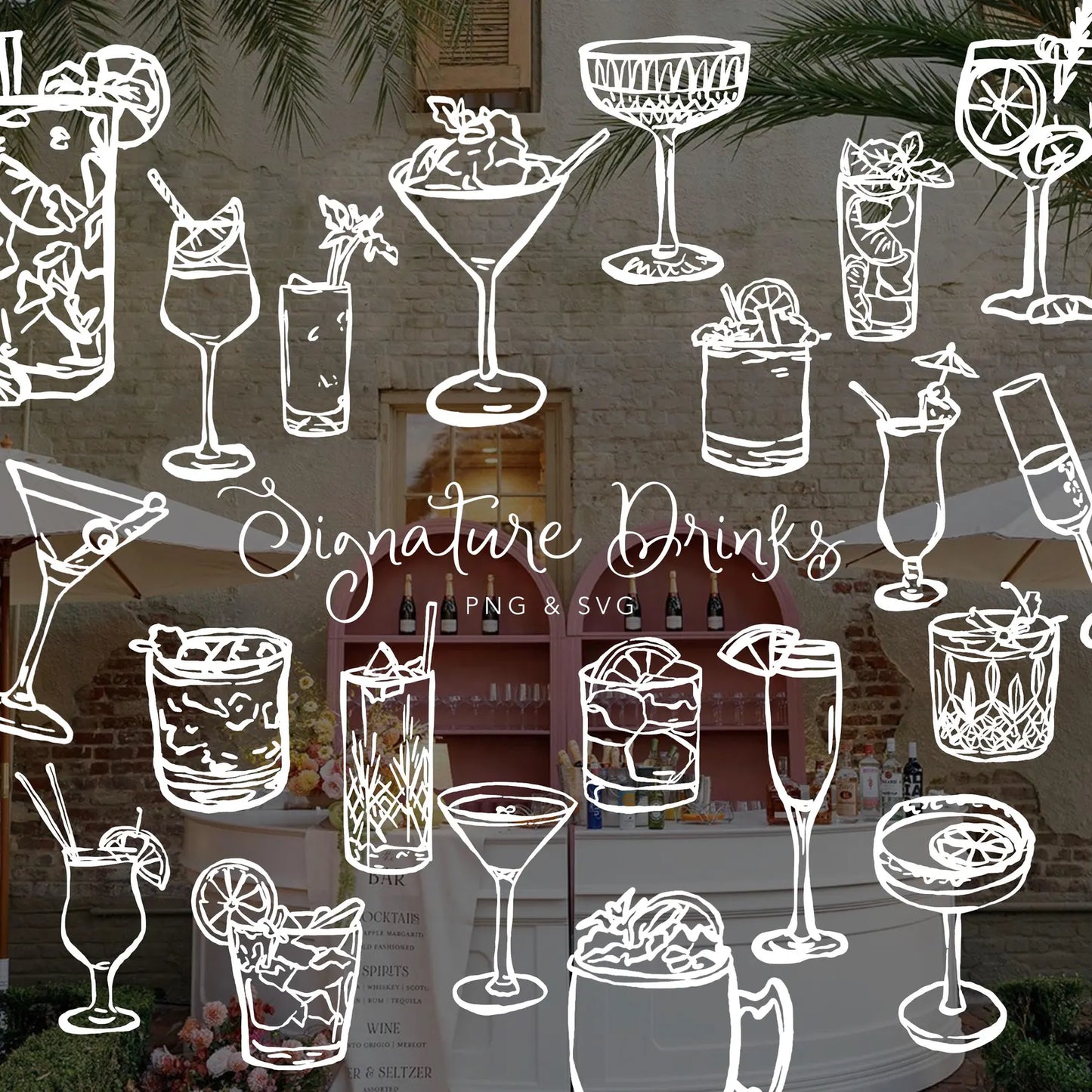 Signature Drinks Line Art Illustration (PNG, SVG)