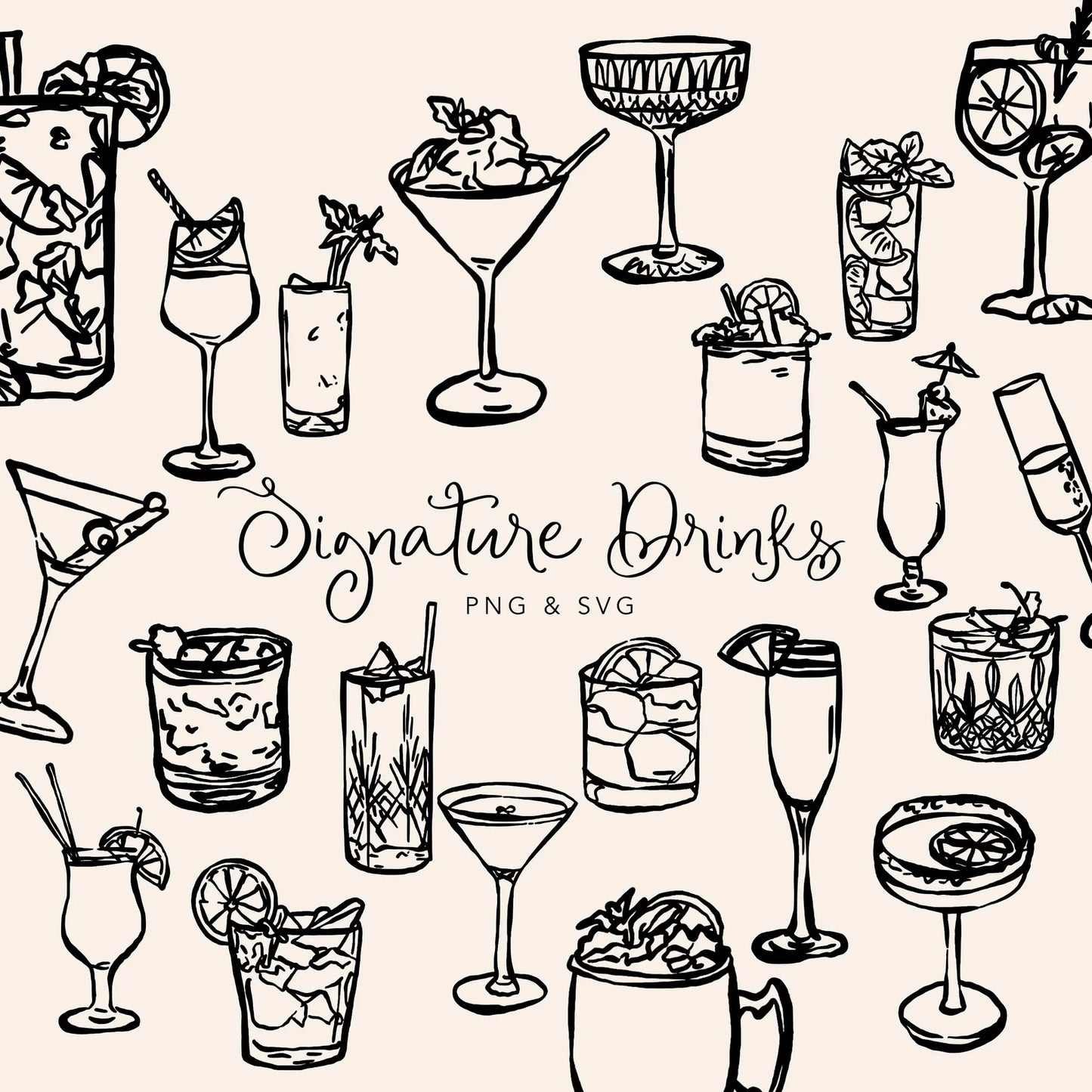 Signature Drinks Line Art Illustration (PNG, SVG)