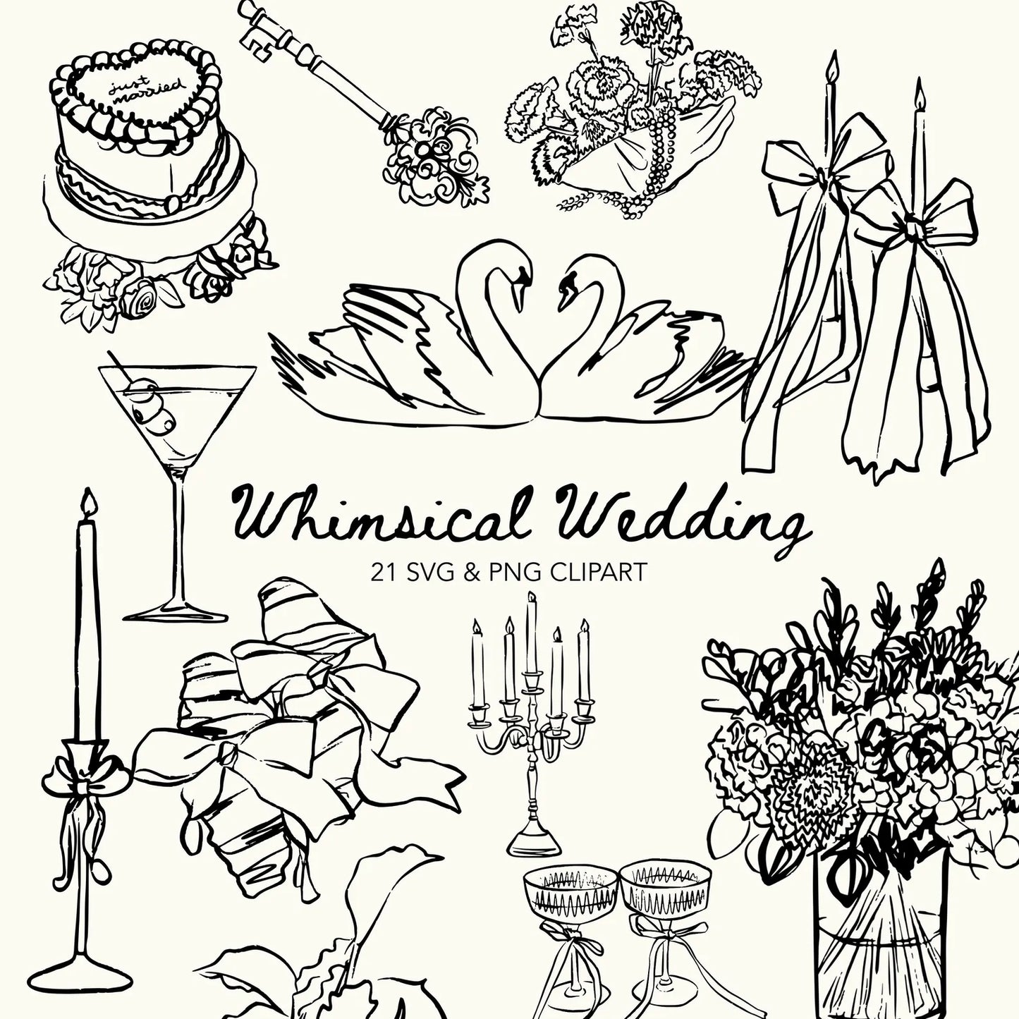 Wedding Line Art Illustration (PNG, SVG)