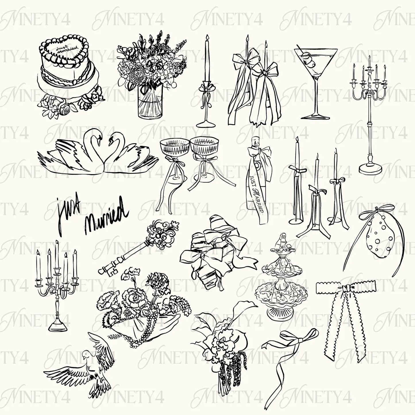 Wedding Line Art Illustration (PNG, SVG)
