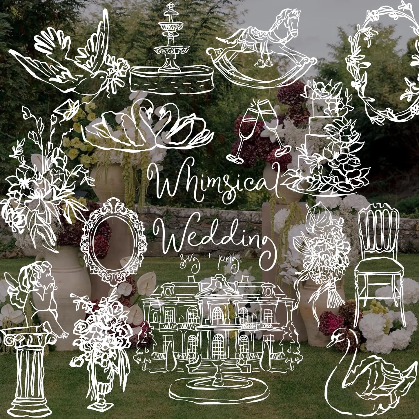 Wedding Line Art Illustration (PNG, SVG)