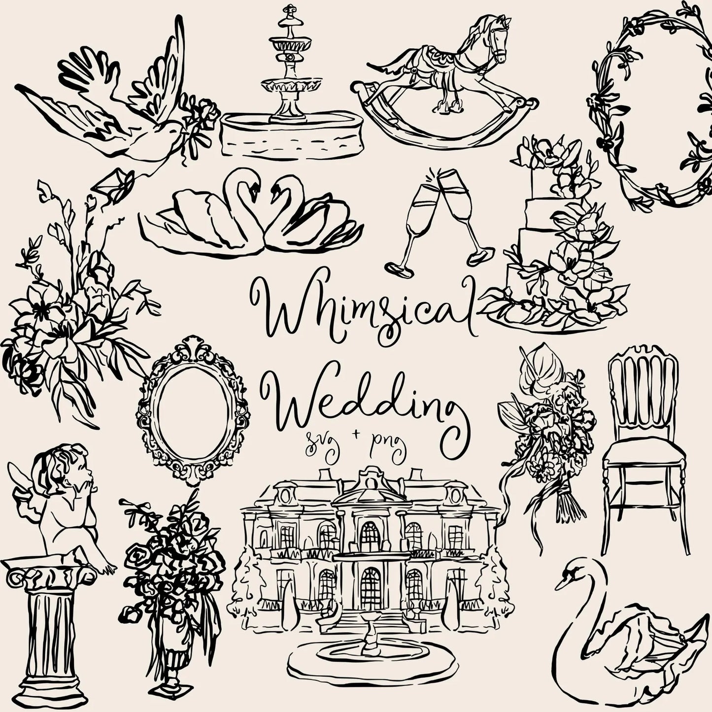 Wedding Line Art Illustration (PNG, SVG)