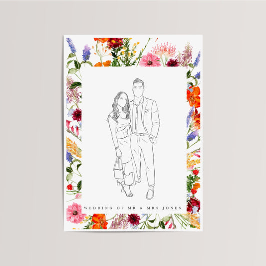 Personalized Line Drawing with Flower Frame