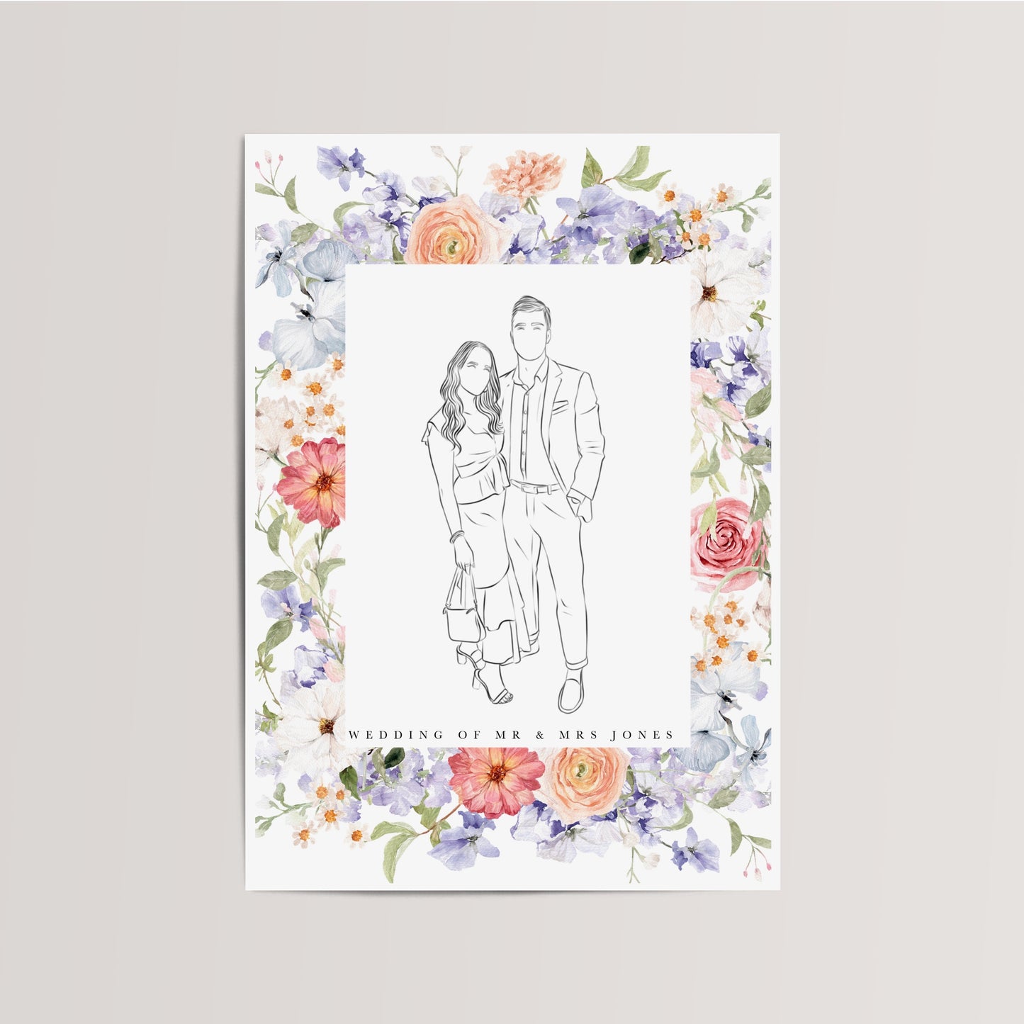 Gepersonaliseerde Lijntekening met Bloemen frame