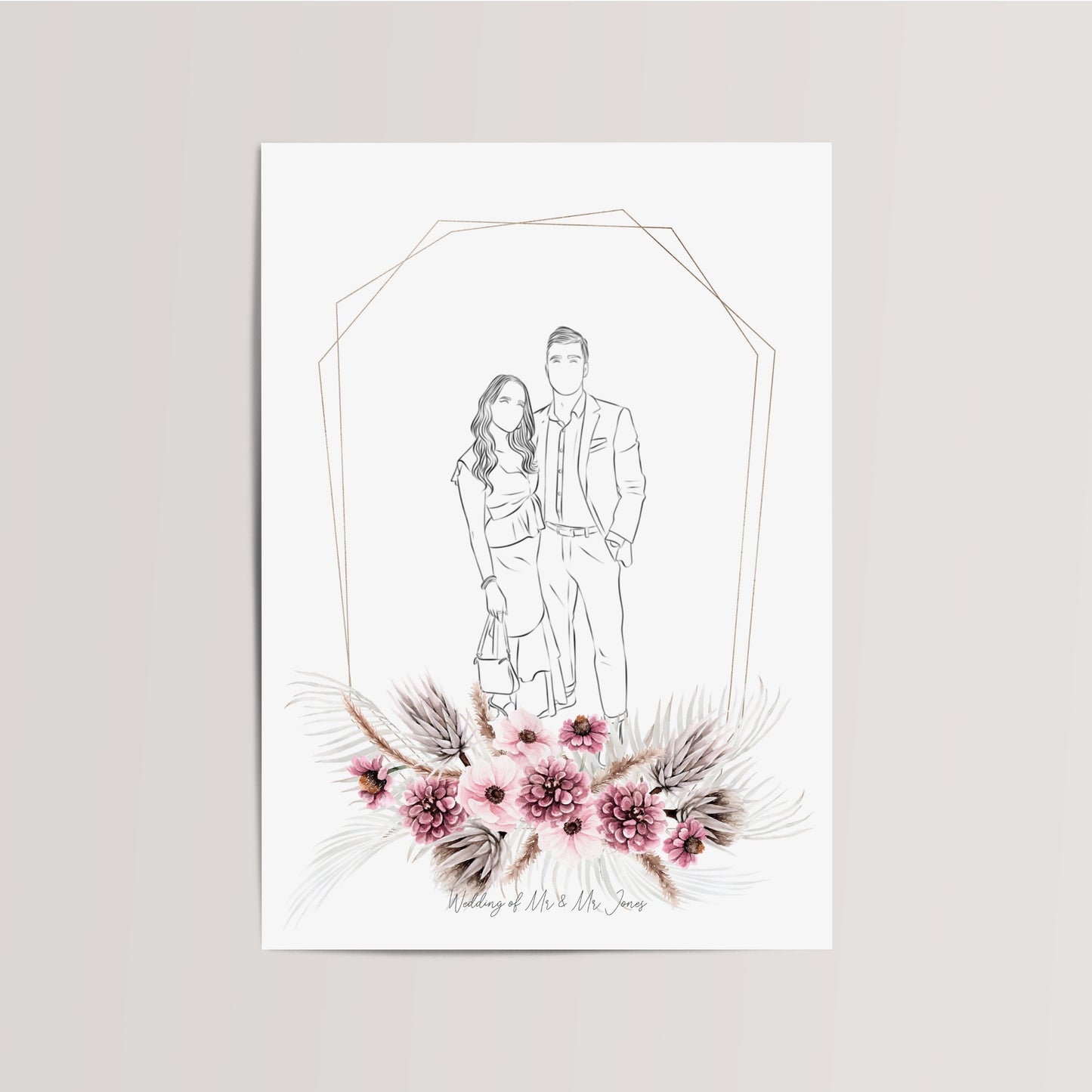 Personalized Line Drawing with Flower Frame