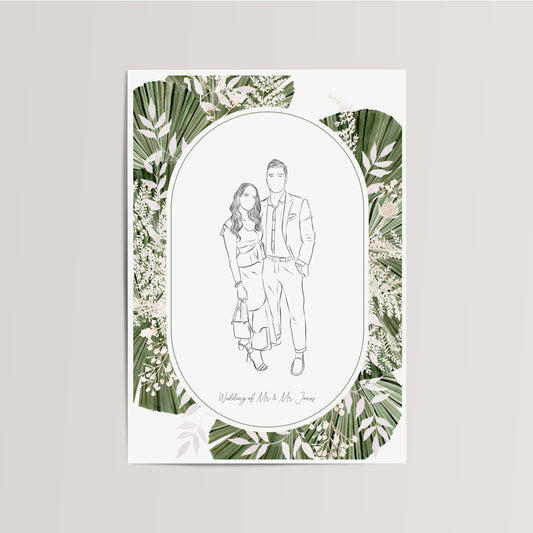 Personalized Line Drawing with Flower Frame