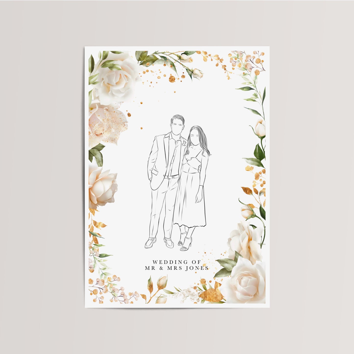 Personalized Line Drawing with Flowers Frame