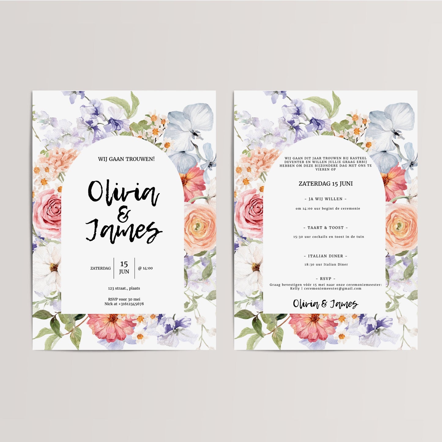 Printable Wedding Invitation / Wedding Card with Flowers