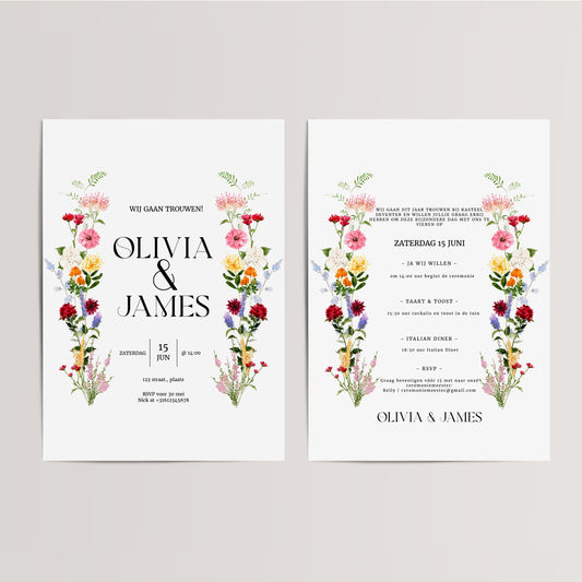 Printable Wedding Invitation / Wedding Card with Flowers