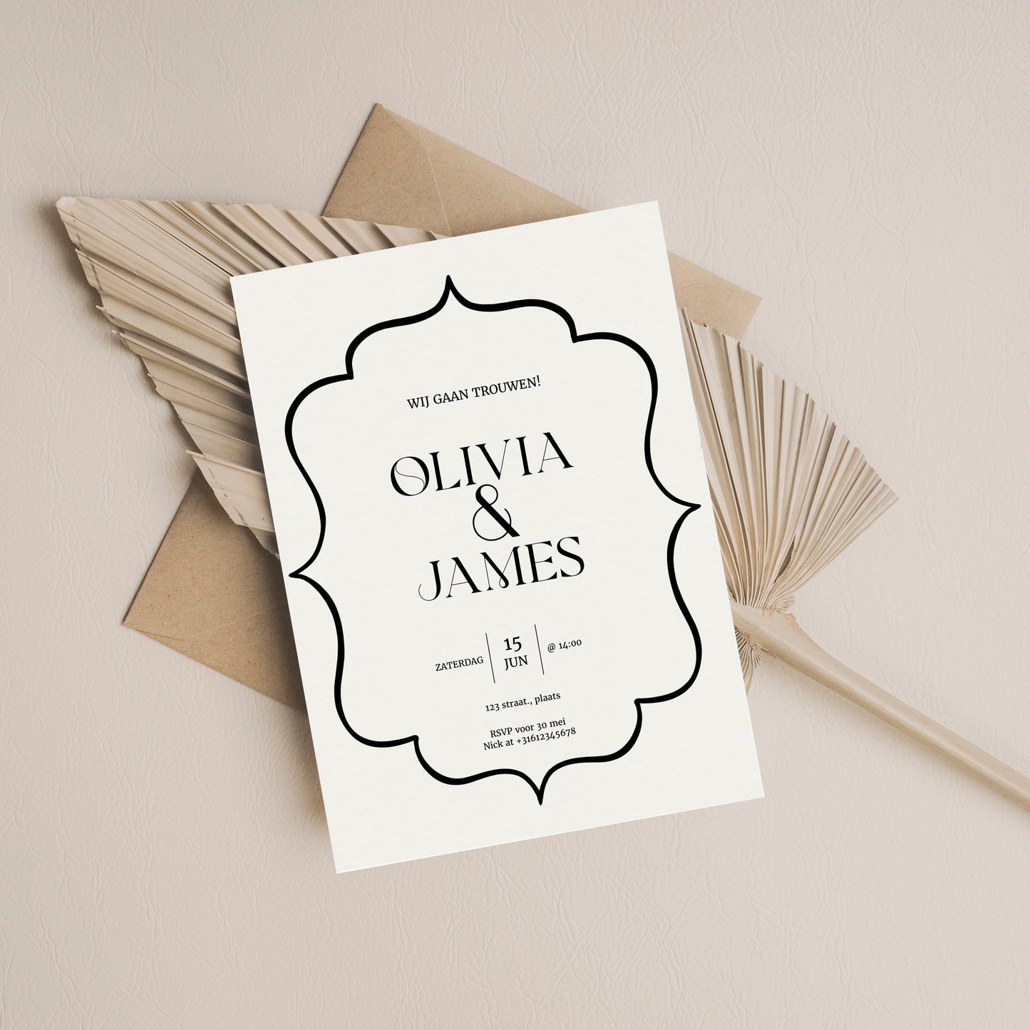 Printable Wedding Invitation / Wedding Card with Line Frame