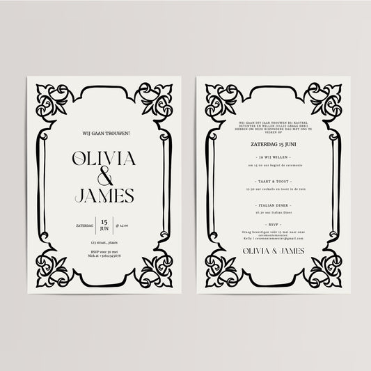 Printable Wedding Invitation / Wedding Card with Line Frame