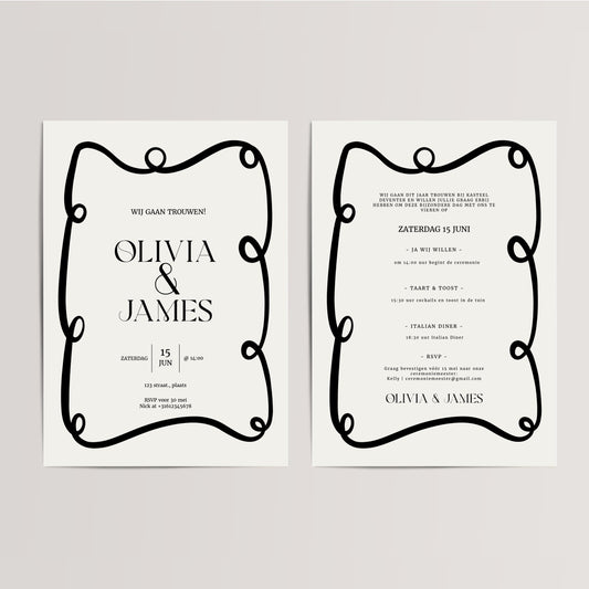 Printable Wedding Invitation / Wedding Card with Line Frame