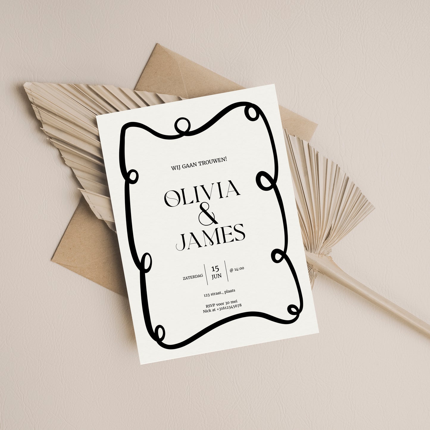 Printable Wedding Invitation / Wedding Card with Line Frame