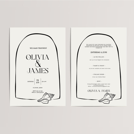 Printable Wedding Invitation / Wedding Card with Line Shell Frame