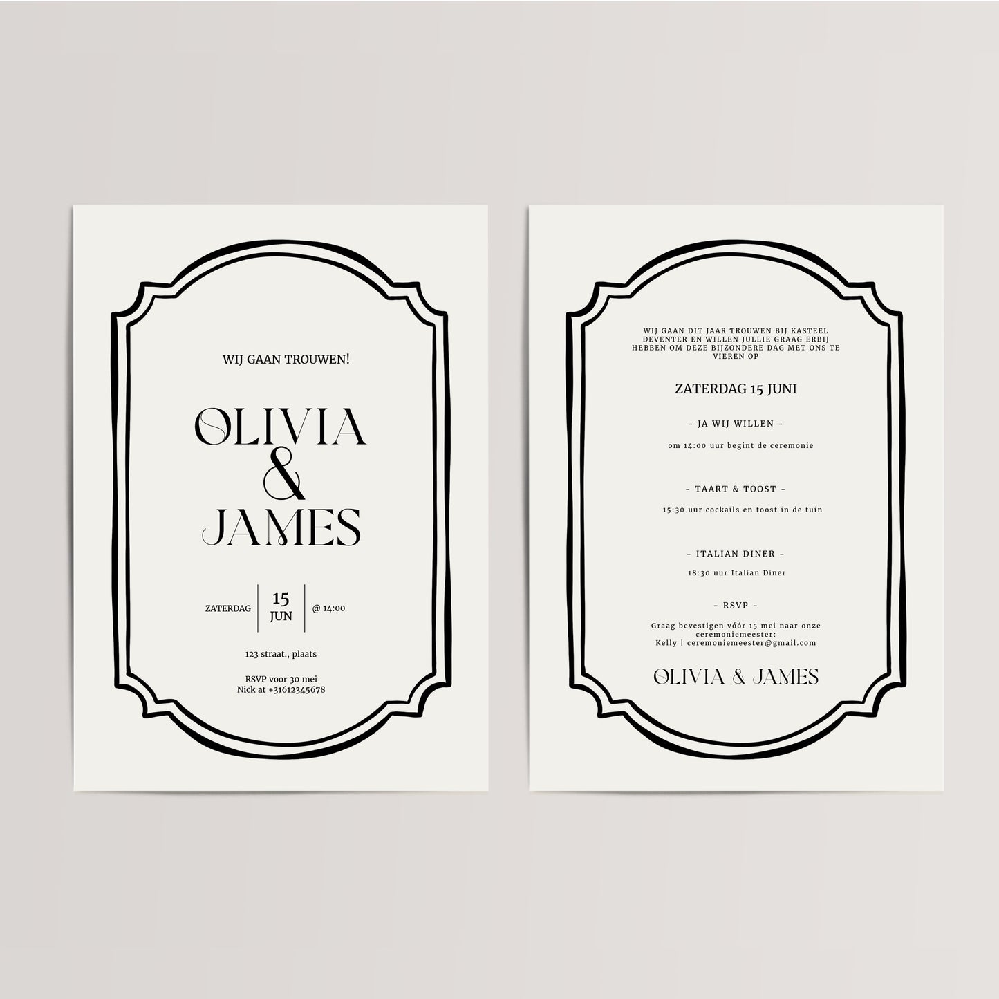 Printable Wedding Invitation / Wedding Card with Line Frame