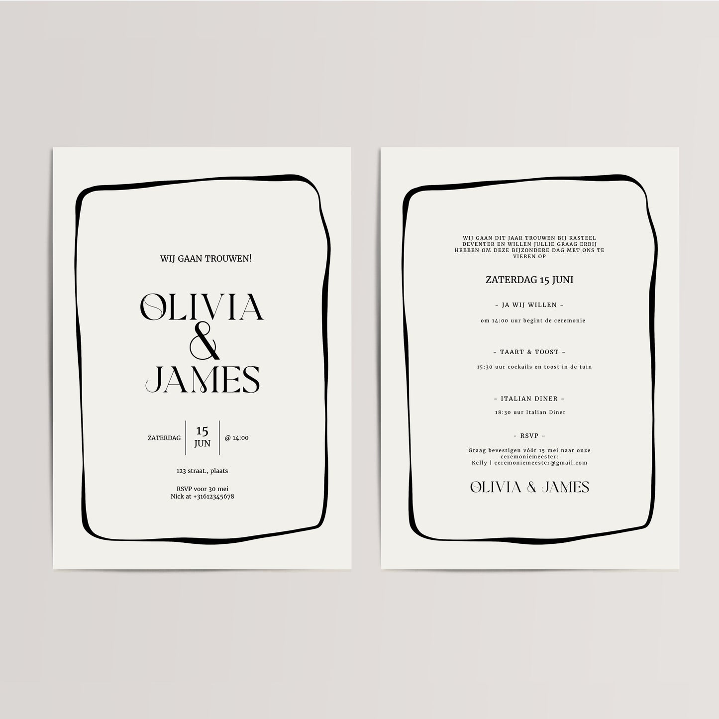 Printable Wedding Invitation / Wedding Card with Line Frame