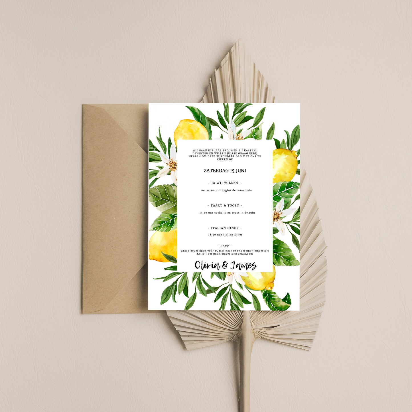 Printable Wedding Invitation / Wedding Card with Lemons Frame