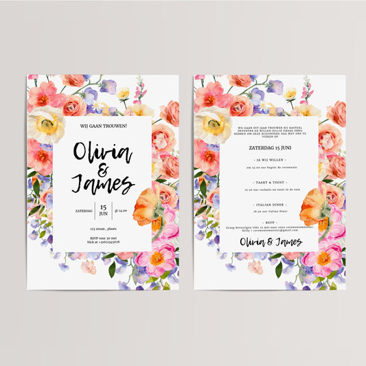 Printable Wedding Invitation / Wedding Card with Floral Frame