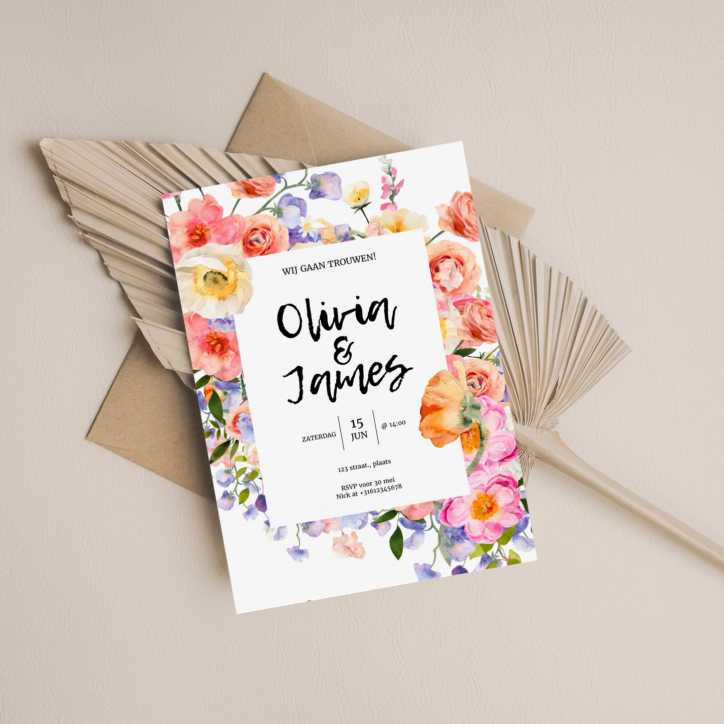 Printable Wedding Invitation / Wedding Card with Floral Frame