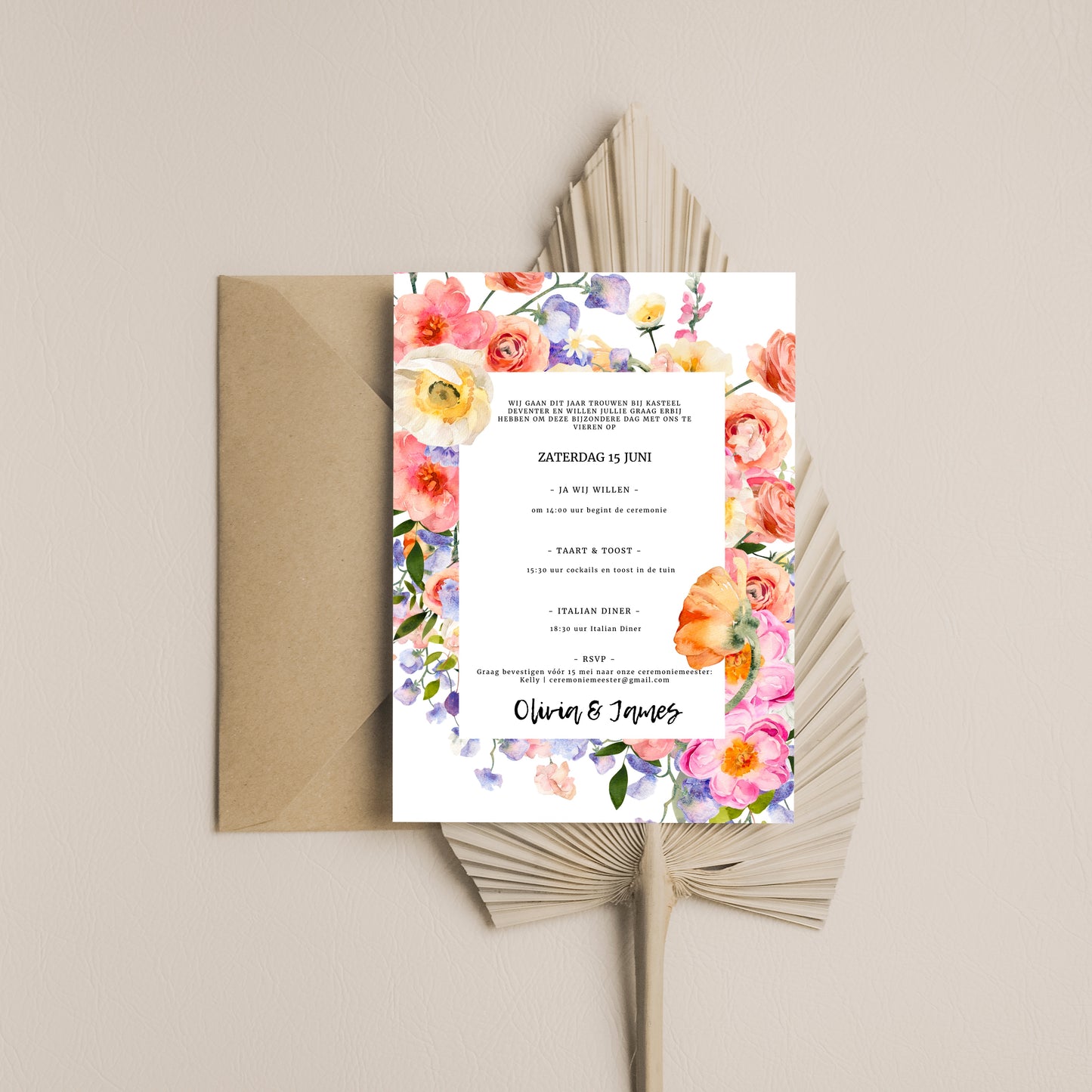 Printable Wedding Invitation / Wedding Card with Floral Frame