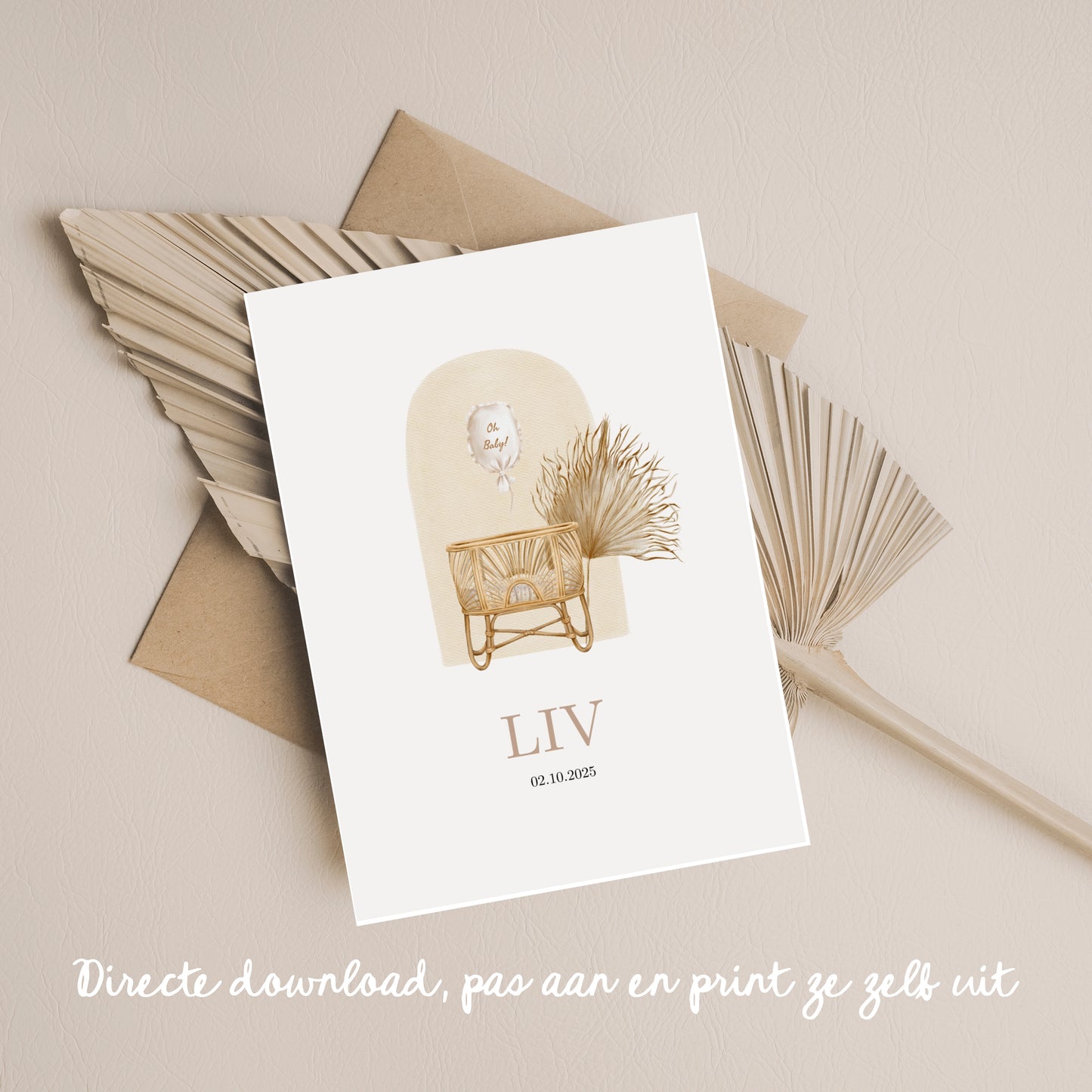 Digital Boho Birth Announcement - Instant Download