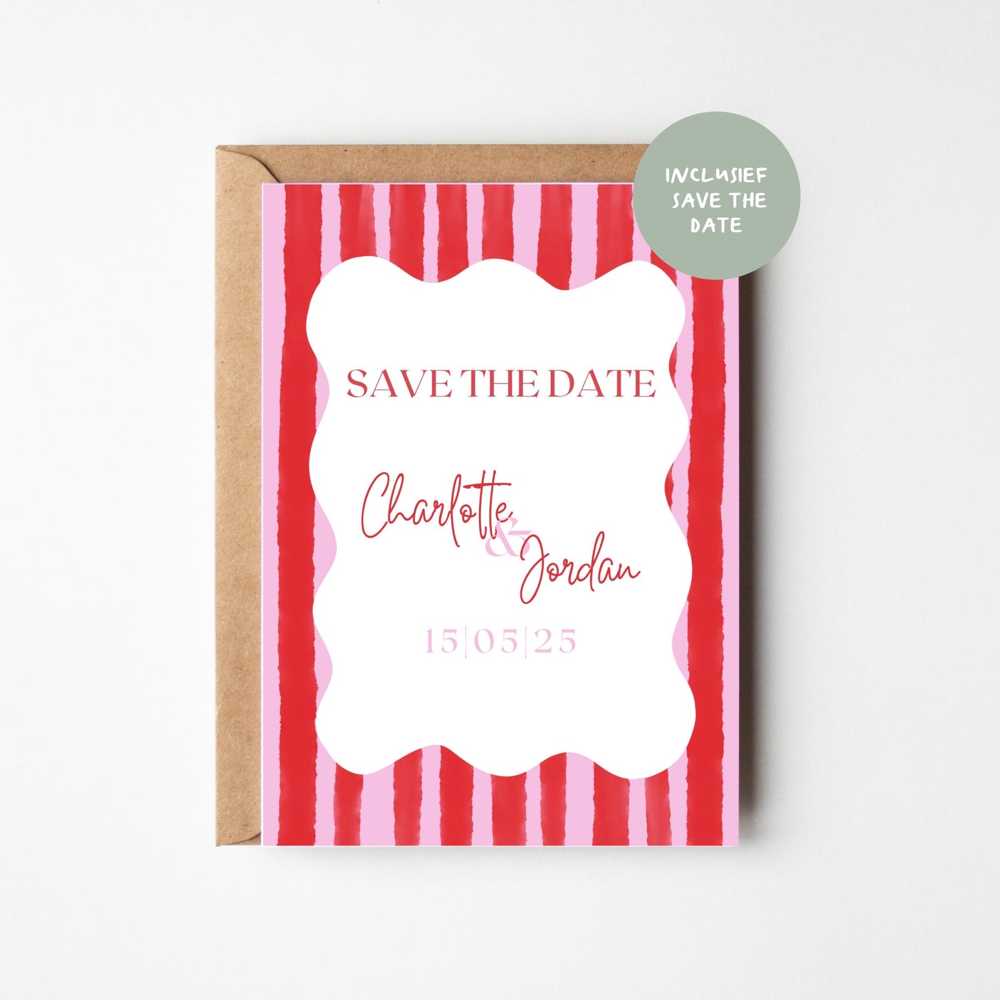 Digitale Rood Roze TrouwKaart & Save the Date - Directe Download