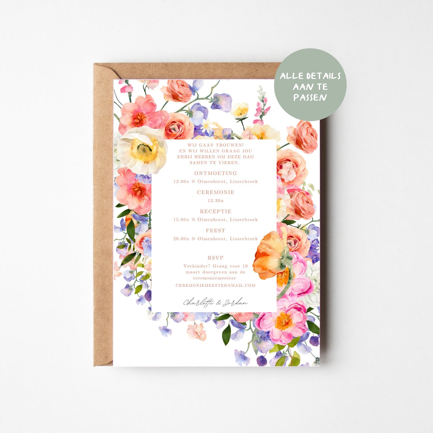 Digitale Bloemen Border TrouwKaart & Save the Date - Directe Download