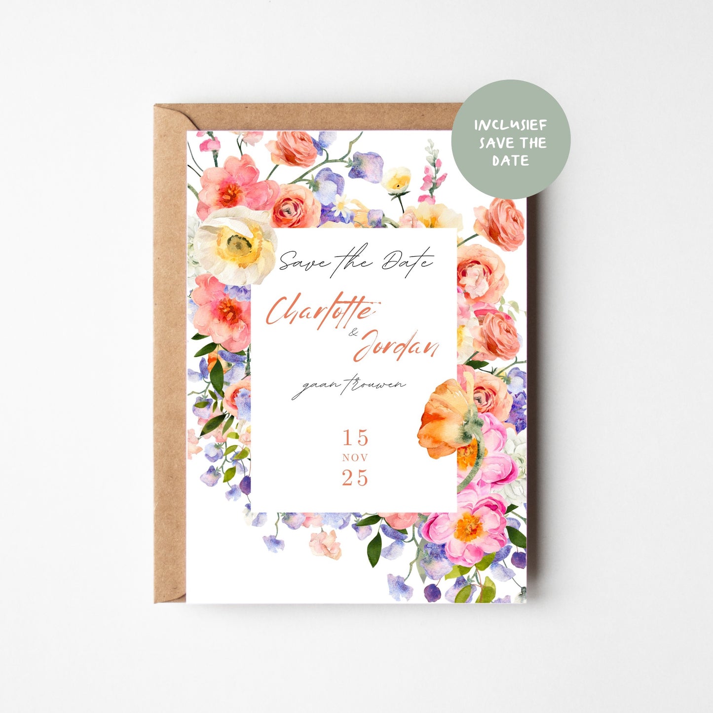 Digitale Bloemen Border TrouwKaart & Save the Date - Directe Download